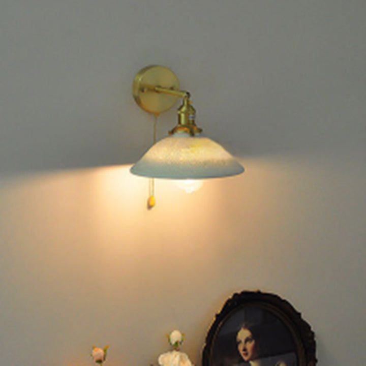 Applique murale en céramique ronde en cuivre japonais traditionnel à 1 lumière pour salon 