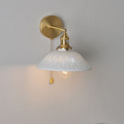 Traditional Japanese Round Copper Ceramic 1-Light Wall Sconce Lamp For Living Room