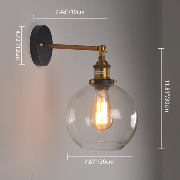 Zeitgenössische industrielle Globus Aluminium Glas 1-Licht Wandleuchte für Wohnzimmer 