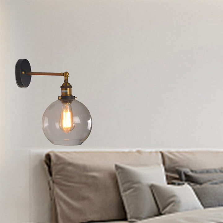 Zeitgenössische industrielle Globus Aluminium Glas 1-Licht Wandleuchte für Wohnzimmer 