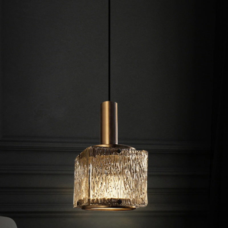 Lustre suspendu rectangulaire en verre cuivré contemporain avec 1 lumière pour le salon 