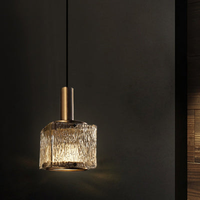 Lustre suspendu rectangulaire en verre cuivré contemporain avec 1 lumière pour le salon 