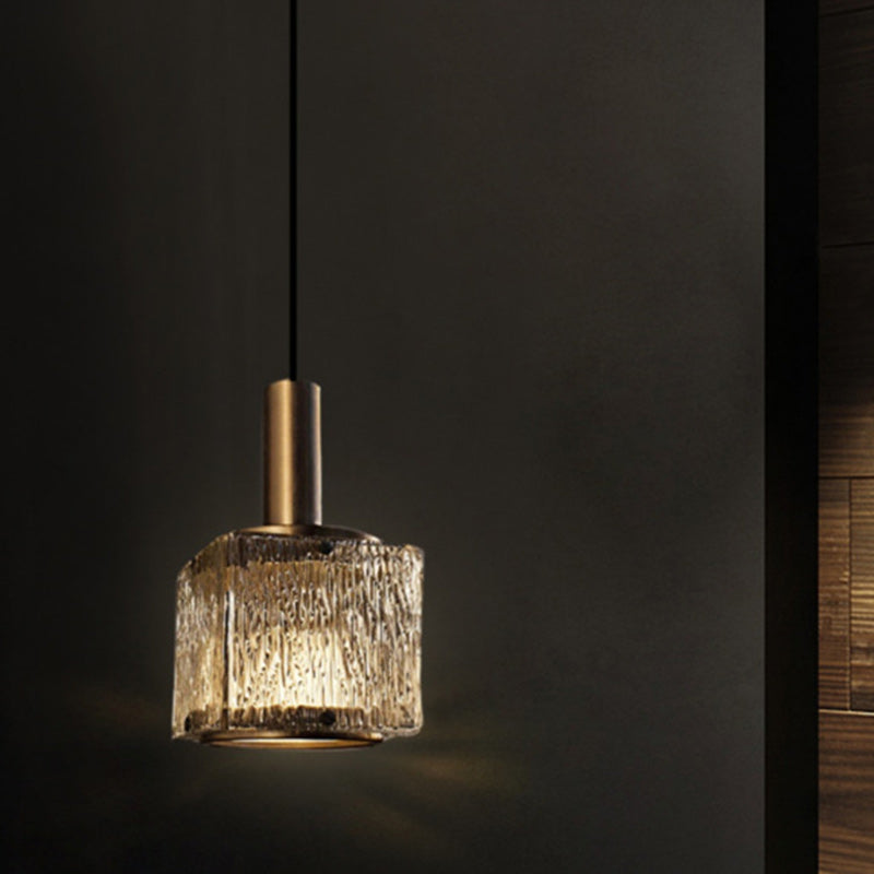 Lustre suspendu rectangulaire en verre cuivré contemporain avec 1 lumière pour le salon 