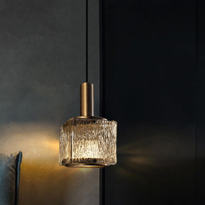 Lustre suspendu rectangulaire en verre cuivré contemporain avec 1 lumière pour le salon 