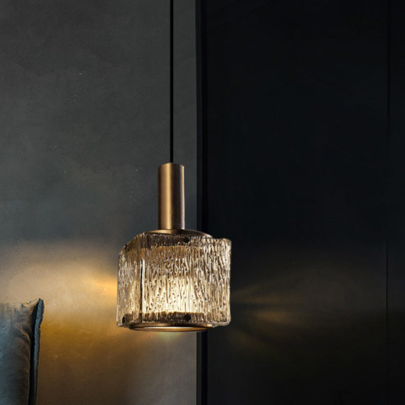 Lustre suspendu rectangulaire en verre cuivré contemporain avec 1 lumière pour le salon 