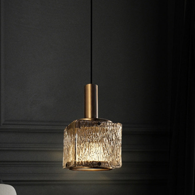 Lustre suspendu rectangulaire en verre cuivré contemporain avec 1 lumière pour le salon 
