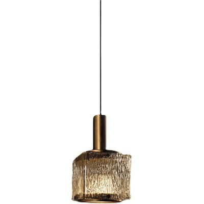 Lustre suspendu rectangulaire en verre cuivré contemporain avec 1 lumière pour le salon 
