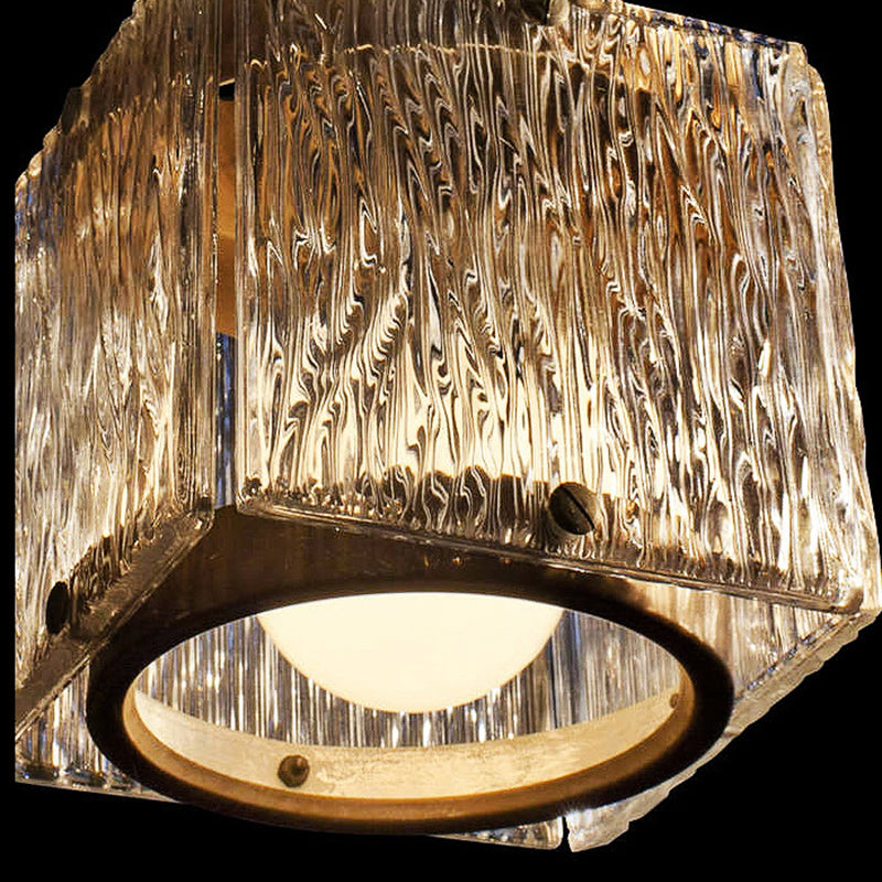 Zeitgenössische Luxus rechteckige Kupferglas 1-Licht Pendelleuchte für Wohnzimmer 
