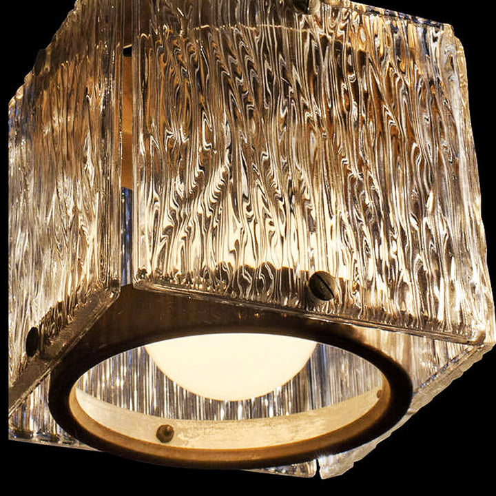 Zeitgenössische Luxus rechteckige Kupferglas 1-Licht Pendelleuchte für Wohnzimmer 