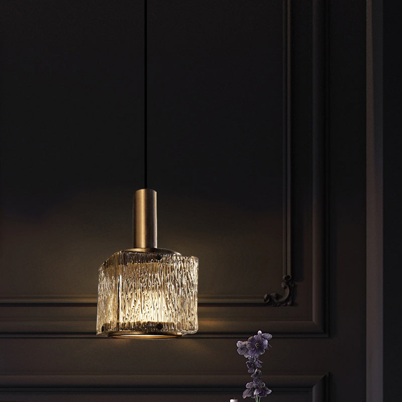 Lustre suspendu rectangulaire en verre cuivré contemporain avec 1 lumière pour le salon 