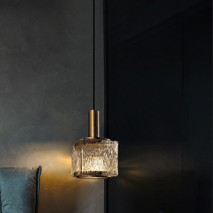 Zeitgenössische Luxus rechteckige Kupferglas 1-Licht Pendelleuchte für Wohnzimmer 