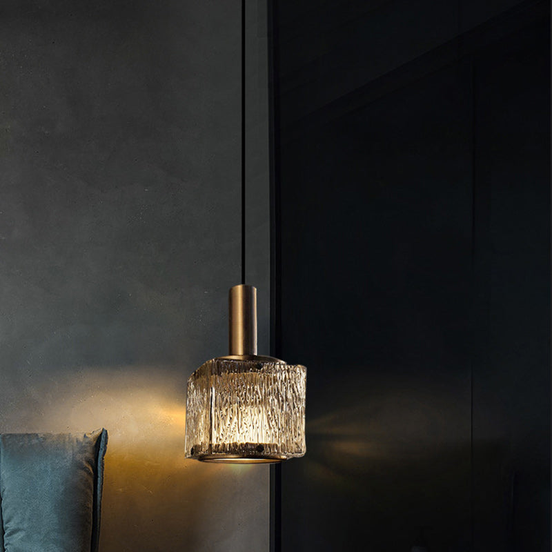 Lustre suspendu rectangulaire en verre cuivré contemporain avec 1 lumière pour le salon 
