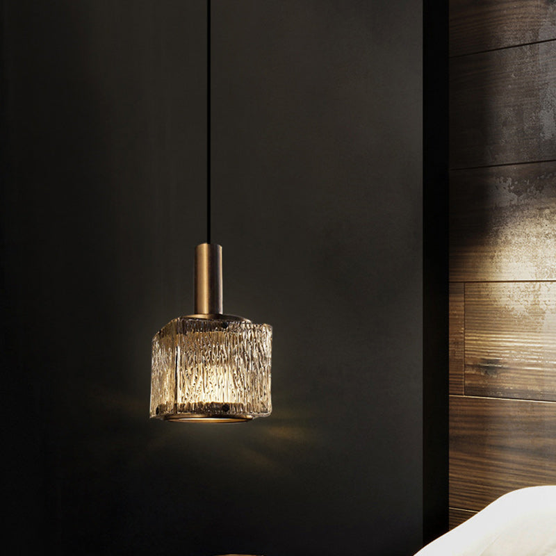 Lustre suspendu rectangulaire en verre cuivré contemporain avec 1 lumière pour le salon 