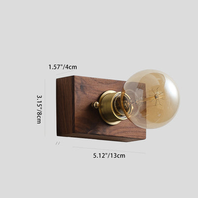 Traditional Japanese Rectangular Wood Copper 1-Light Wall Sconce Lamp For Living Room