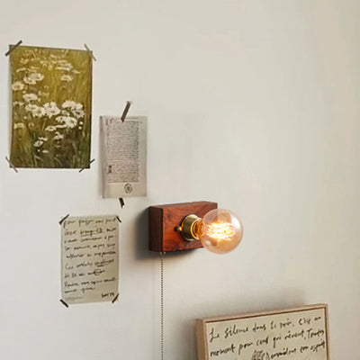 Traditional Japanese Rectangular Wood Copper 1-Light Wall Sconce Lamp For Living Room