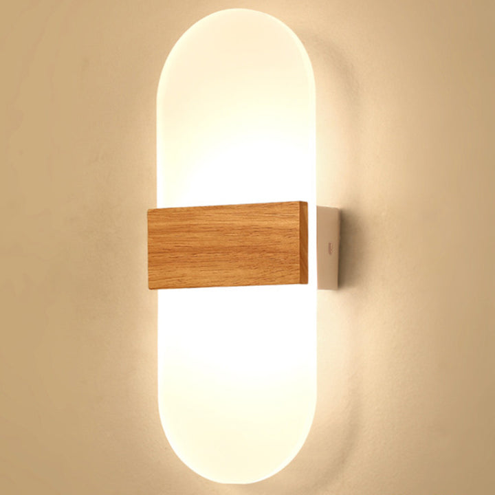 Zeitgenössische nordische runde Holz-Acryl-LED-Wandleuchte für das Wohnzimmer 