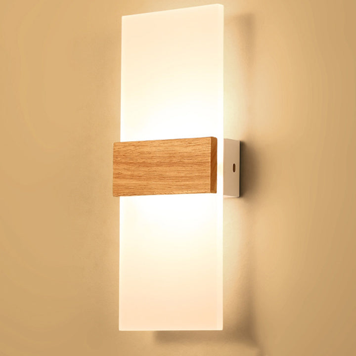 Zeitgenössische nordische runde Holz-Acryl-LED-Wandleuchte für das Wohnzimmer 