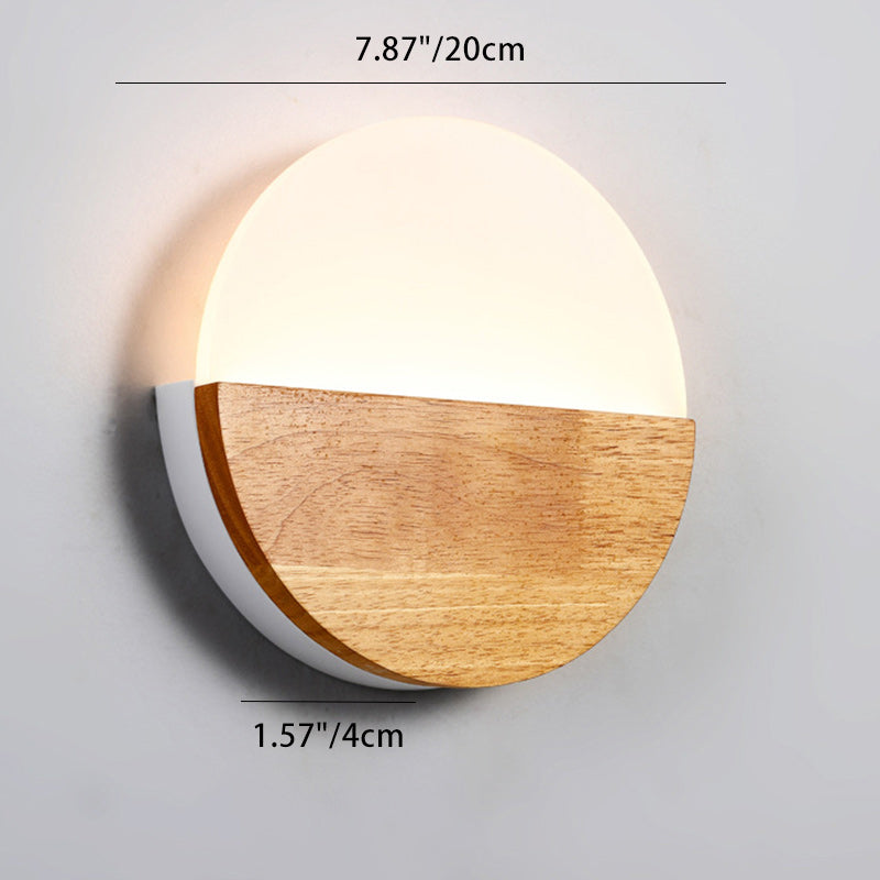 Zeitgenössische nordische runde Holz-Acryl-LED-Wandleuchte für das Wohnzimmer 