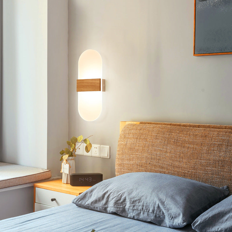 Zeitgenössische nordische runde Holz-Acryl-LED-Wandleuchte für das Wohnzimmer 