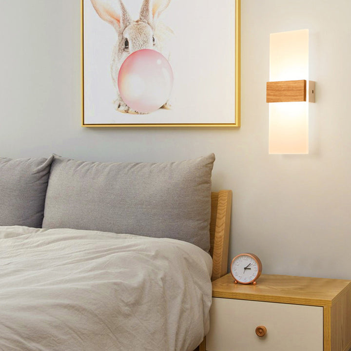 Zeitgenössische nordische runde Holz-Acryl-LED-Wandleuchte für das Wohnzimmer 