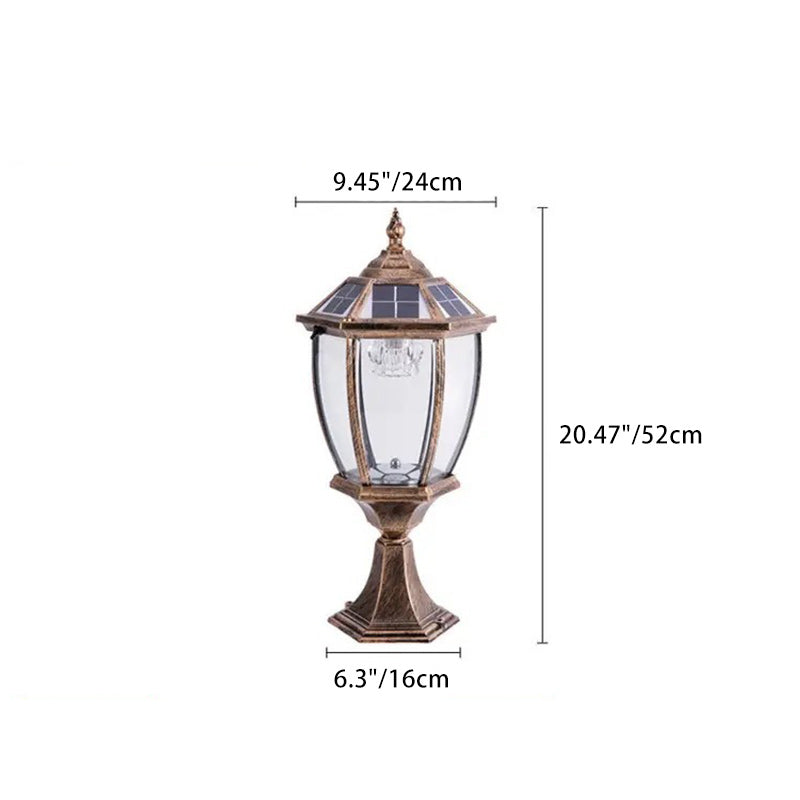 Lumière de jardin contemporaine rétro hexagonale en aluminium et verre LED solaire pour poteau 