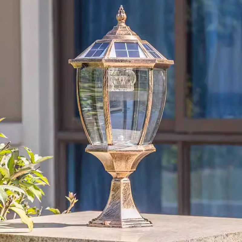 Lumière de jardin contemporaine rétro hexagonale en aluminium et verre LED solaire pour poteau 
