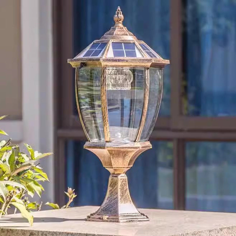 Lumière de jardin contemporaine rétro hexagonale en aluminium et verre LED solaire pour poteau 