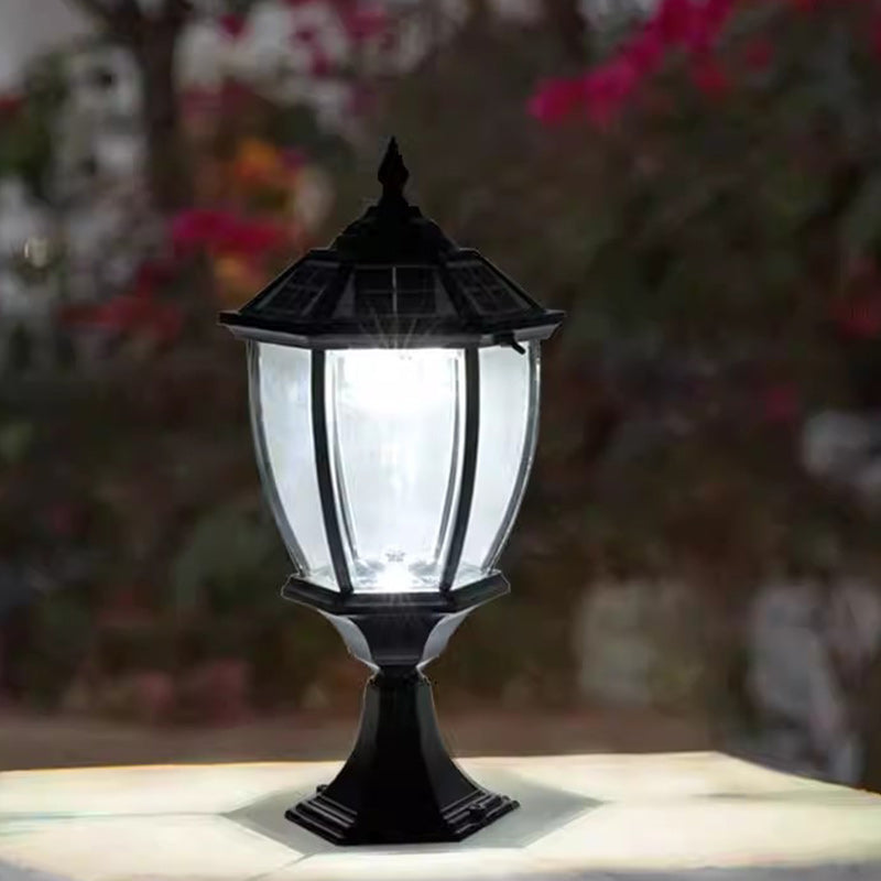 Lumière de jardin contemporaine rétro hexagonale en aluminium et verre LED solaire pour poteau 