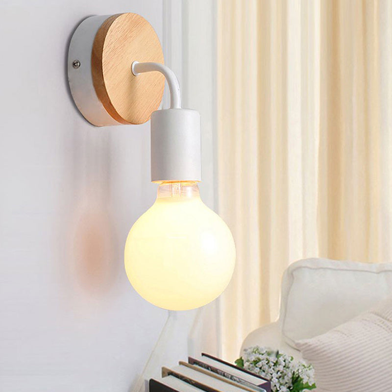 Moderne minimalistische runde Holz-Eisen-Wandleuchte mit 1 Licht für das Wohnzimmer 