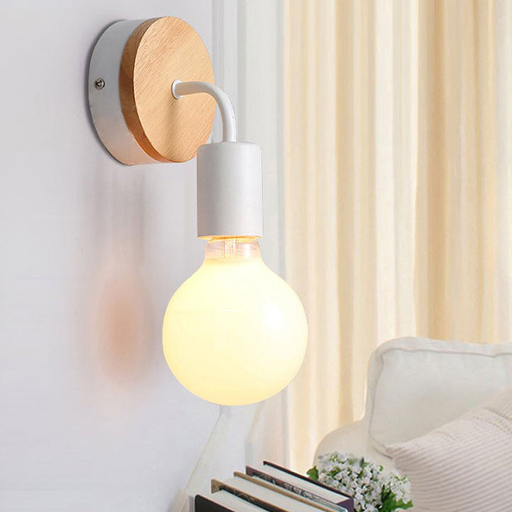 Moderne minimalistische runde Holz-Eisen-Wandleuchte mit 1 Licht für das Wohnzimmer 