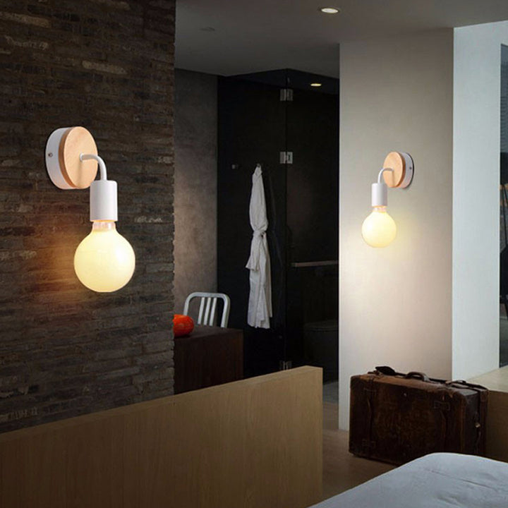 Moderne minimalistische runde Holz-Eisen-Wandleuchte mit 1 Licht für das Wohnzimmer 