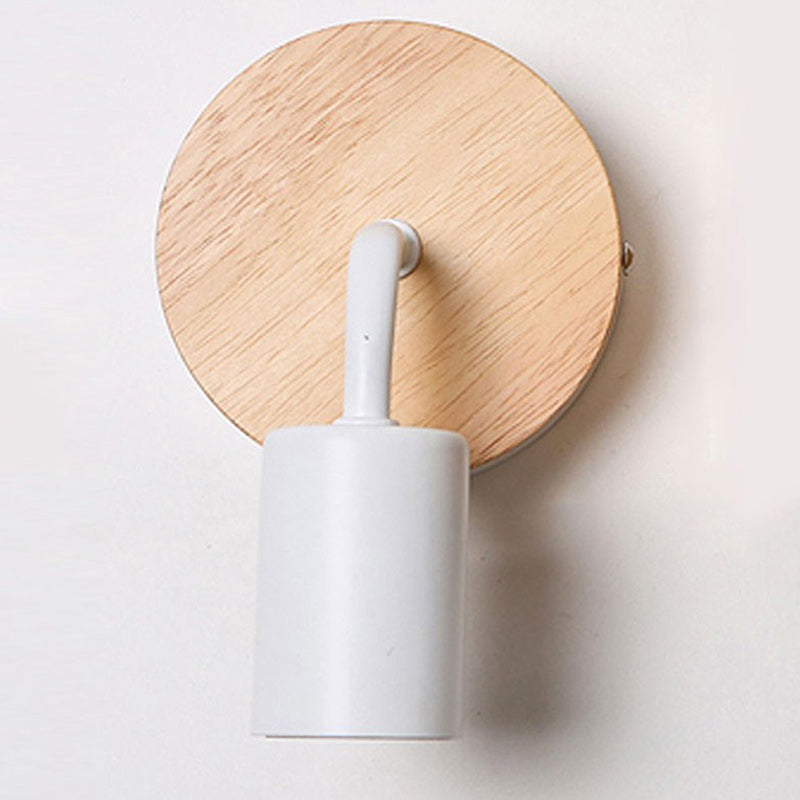 Moderne minimalistische runde Holz-Eisen-Wandleuchte mit 1 Licht für das Wohnzimmer 