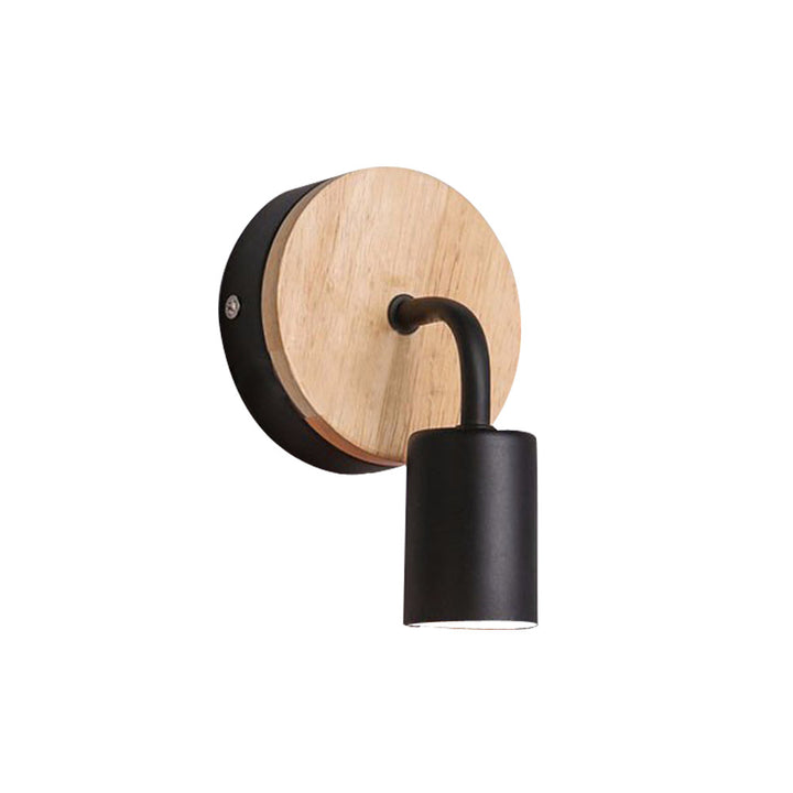 Moderne minimalistische runde Holz-Eisen-Wandleuchte mit 1 Licht für das Wohnzimmer 