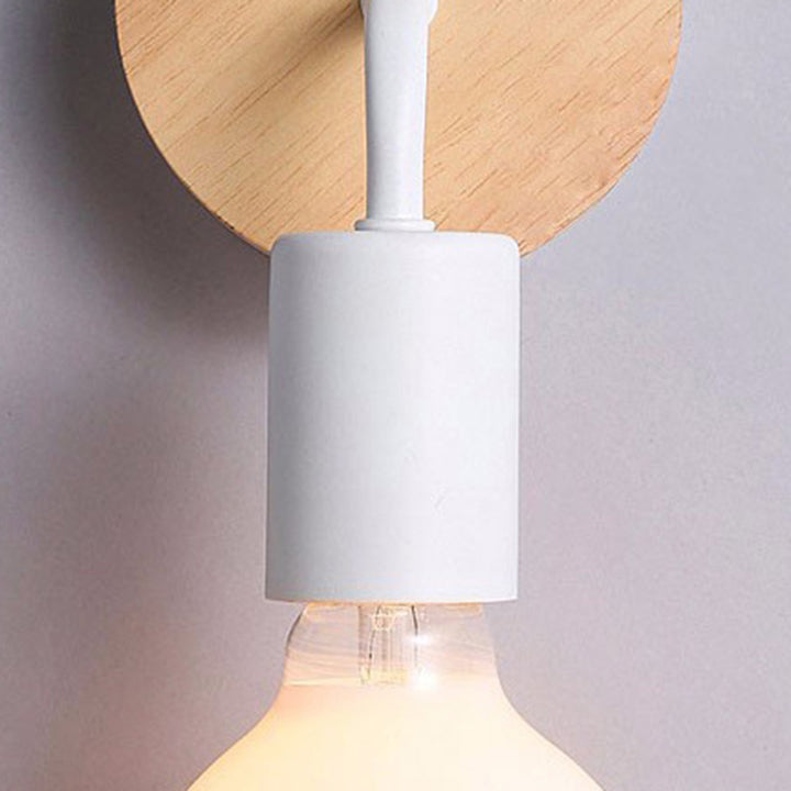 Moderne minimalistische runde Holz-Eisen-Wandleuchte mit 1 Licht für das Wohnzimmer 