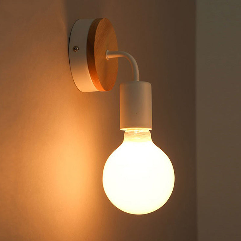Moderne minimalistische runde Holz-Eisen-Wandleuchte mit 1 Licht für das Wohnzimmer 