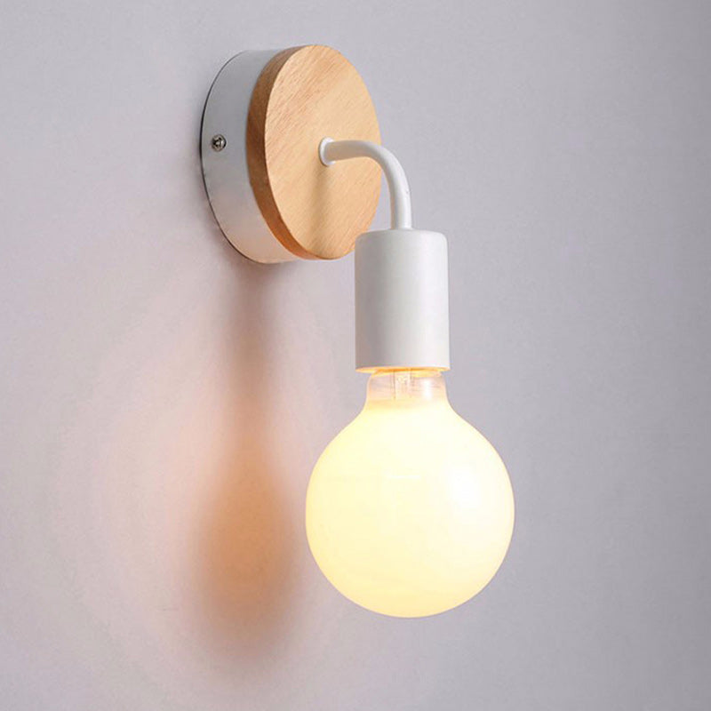 Moderne minimalistische runde Holz-Eisen-Wandleuchte mit 1 Licht für das Wohnzimmer 
