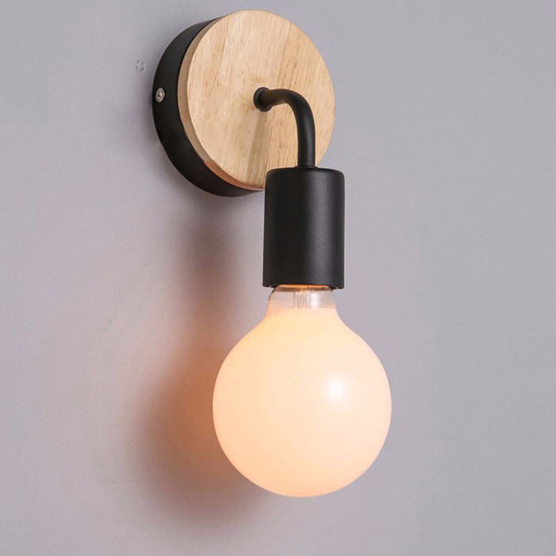 Moderne minimalistische runde Holz-Eisen-Wandleuchte mit 1 Licht für das Wohnzimmer 