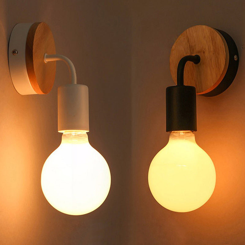 Moderne minimalistische runde Holz-Eisen-Wandleuchte mit 1 Licht für das Wohnzimmer 