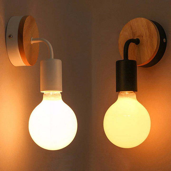 Moderne minimalistische runde Holz-Eisen-Wandleuchte mit 1 Licht für das Wohnzimmer 