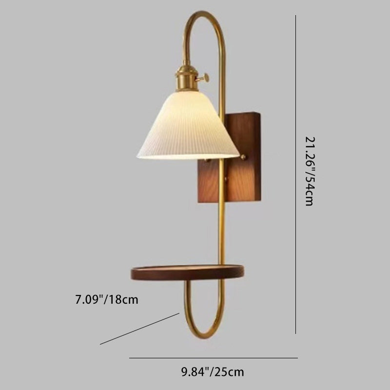 Zeitgenössische nordische Trommel Holz Eisen Keramik Glas 1-Licht Wandleuchte für Wohnzimmer 