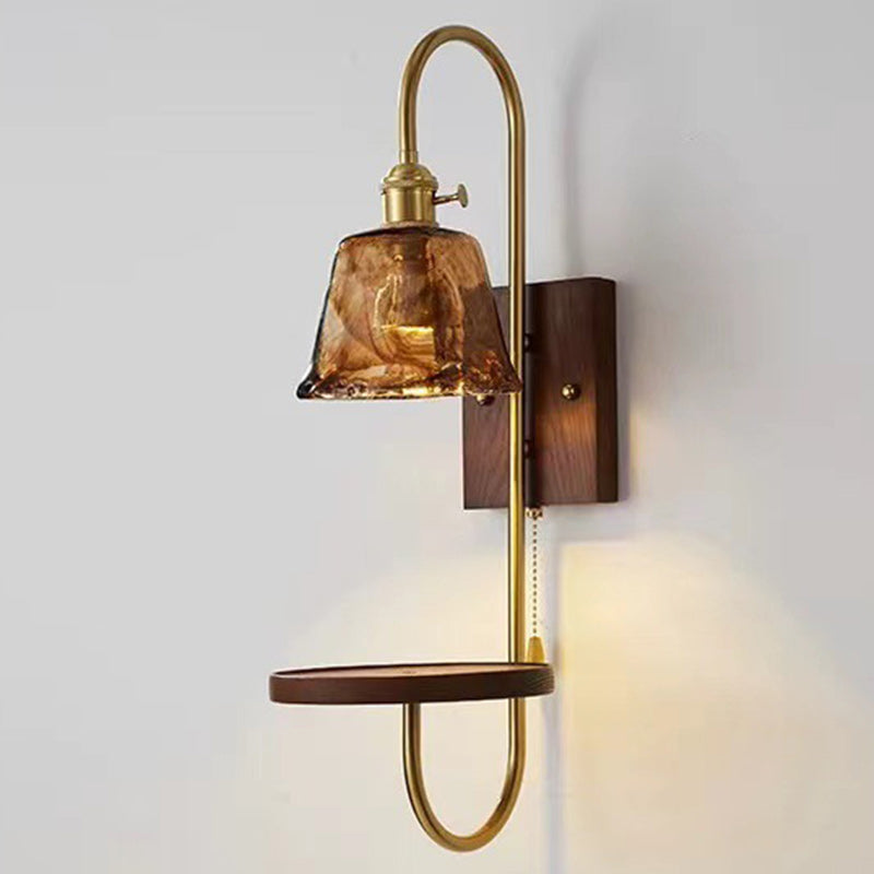Zeitgenössische nordische Trommel Holz Eisen Keramik Glas 1-Licht Wandleuchte für Wohnzimmer 