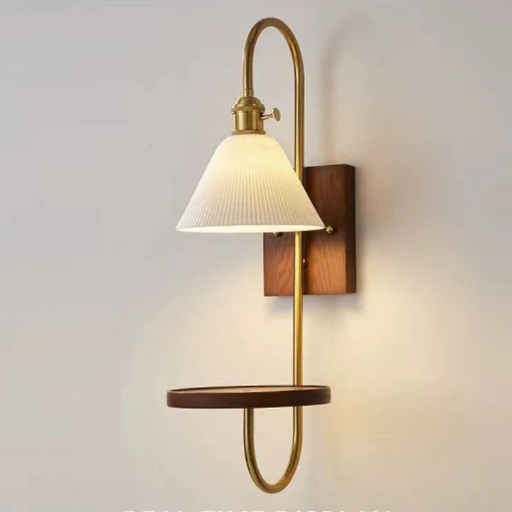Contemporary Nordic Drum Wood Iron Ceramic Glass 1-Light Wall Sconce Lamp For Living Room