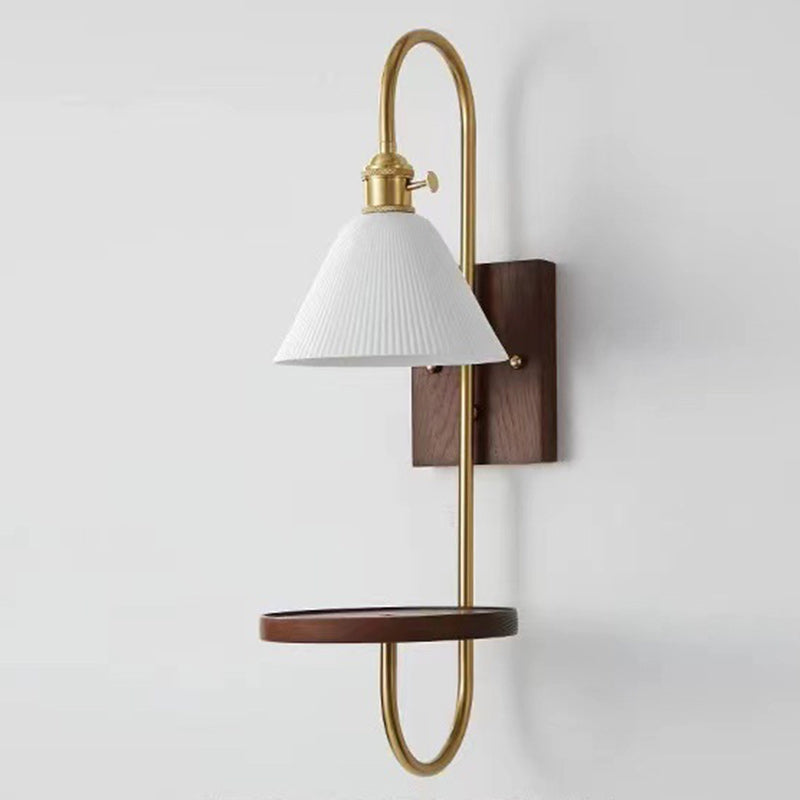 Zeitgenössische nordische Trommel Holz Eisen Keramik Glas 1-Licht Wandleuchte für Wohnzimmer 