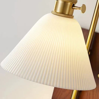 Zeitgenössische nordische Trommel Holz Eisen Keramik Glas 1-Licht Wandleuchte für Wohnzimmer 