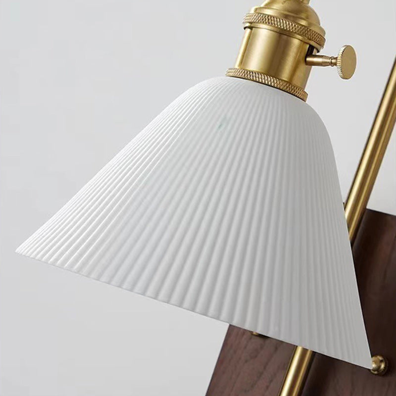 Zeitgenössische nordische Trommel Holz Eisen Keramik Glas 1-Licht Wandleuchte für Wohnzimmer 