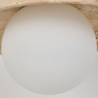 Traditional Japanese Round Stone Wood Glass 1-Light Wall Sconce Lamp For Living Room