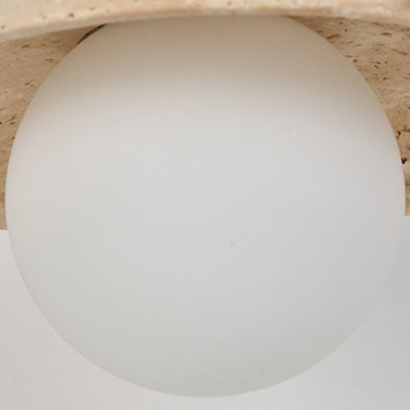 Traditional Japanese Round Stone Wood Glass 1-Light Wall Sconce Lamp For Living Room