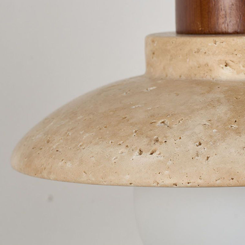 Traditional Japanese Round Stone Wood Glass 1-Light Wall Sconce Lamp For Living Room