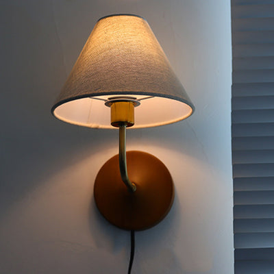 Lámpara de Aplique de Pared de 1 Luz de Tambor Vintage Tradicional de Madera y Cobre con Tela Para Sala de Estar 