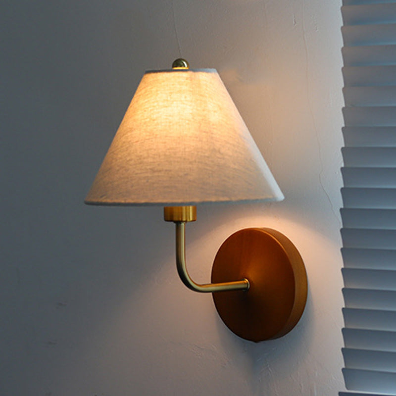 Lámpara de Aplique de Pared de 1 Luz de Tambor Vintage Tradicional de Madera y Cobre con Tela Para Sala de Estar 